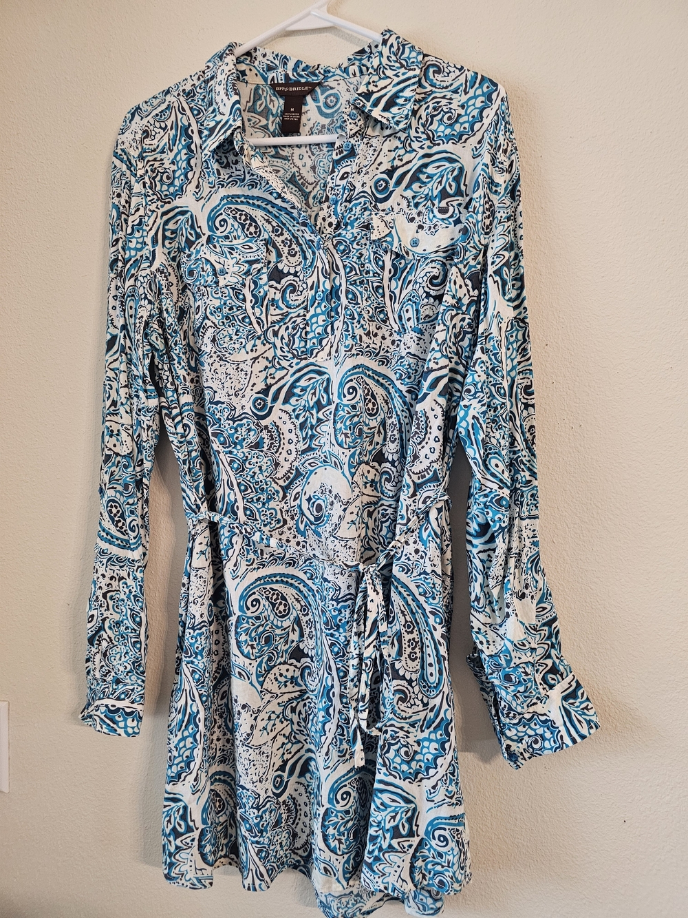 Bit & Bridle Paisley Mini Dress in Blue & White Size Medium